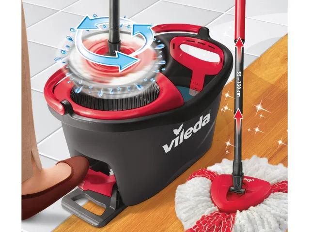 Vileda Turbo Spin Mop & Bucket Kit with Foot Pedal, Adjustable Handle