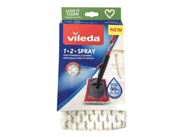 Vileda 1-2 Spray Mop Refill Pad Microfiber for Hard Floors Machine Washable