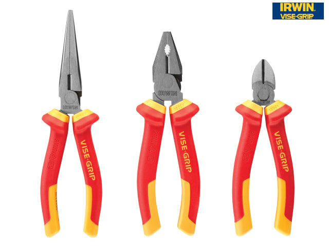IRWIN Vise-Grip VDE 3pc Plier Set Chrome Nickel Steel ProTouch Handles