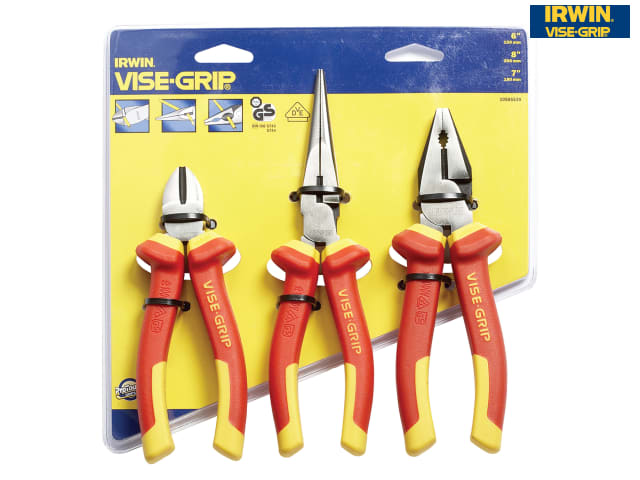 IRWIN Vise-Grip VDE 3pc Plier Set Chrome Nickel Steel ProTouch Handles