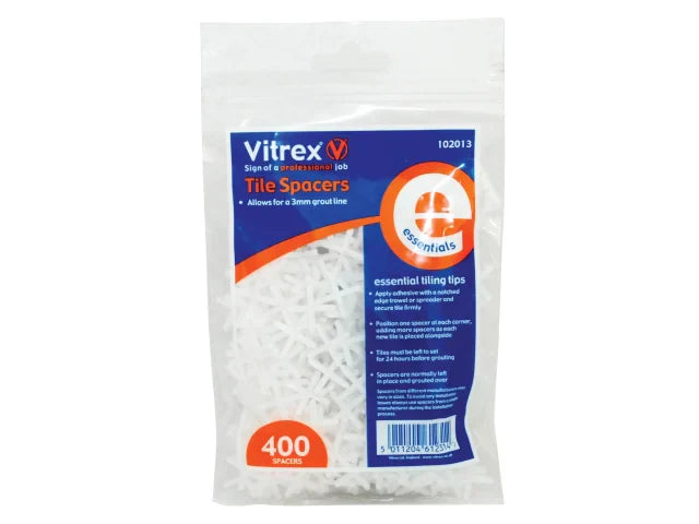 Vitrex 3mm Tile Spacers Pack of 400 Essential Tiling Tools - Professional Finish