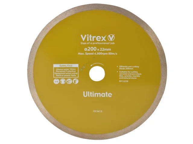 Vitrex 200mm Ultimate Diamond Blade for Tile Cutter - Clean Cuts, Durable