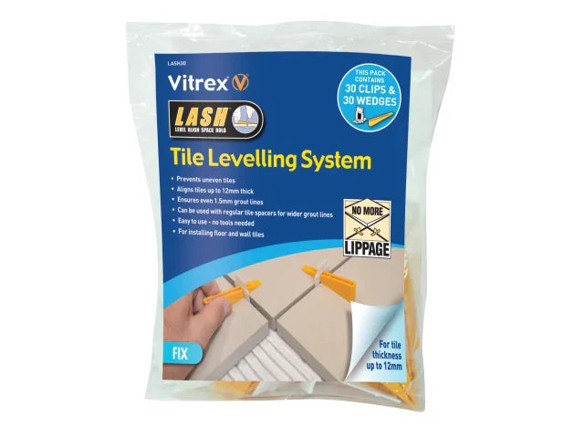 Vitrex Lash Clips & Wedges Pack of 30 for Even Tile Alignment and Grout Lines