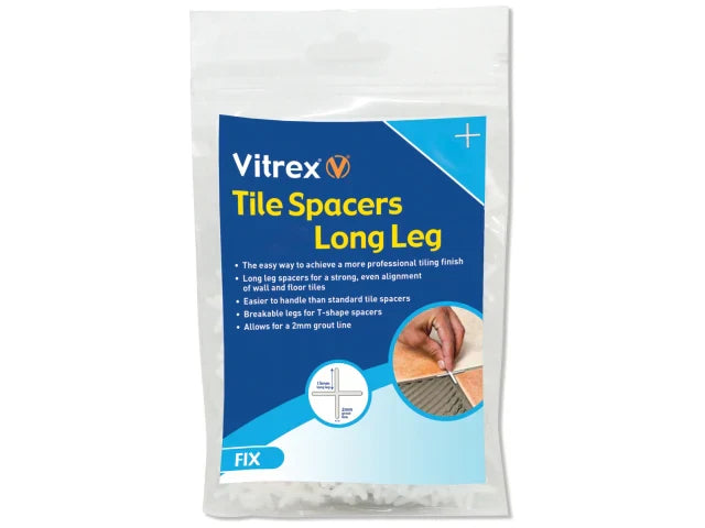 Vitrex Long Leg Tile Spacers 2mm Pack of 2000 for Professional Tiling Finish