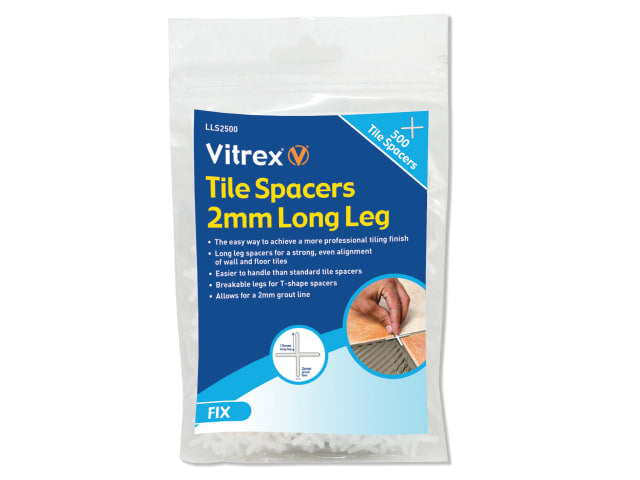 Vitrex Long Leg Tile Spacers 2mm Pack of 500 for Professional Tiling Finish