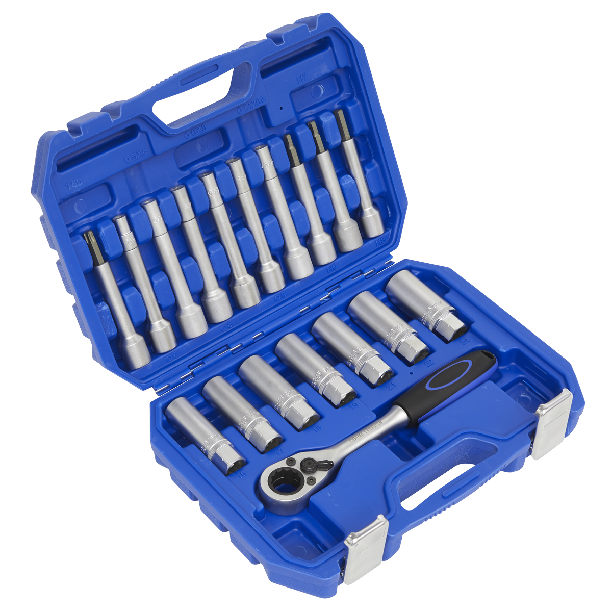 Sealey 18pc Shock Absorber Strut Nut Kit with Go-Through Ratchet & Sockets