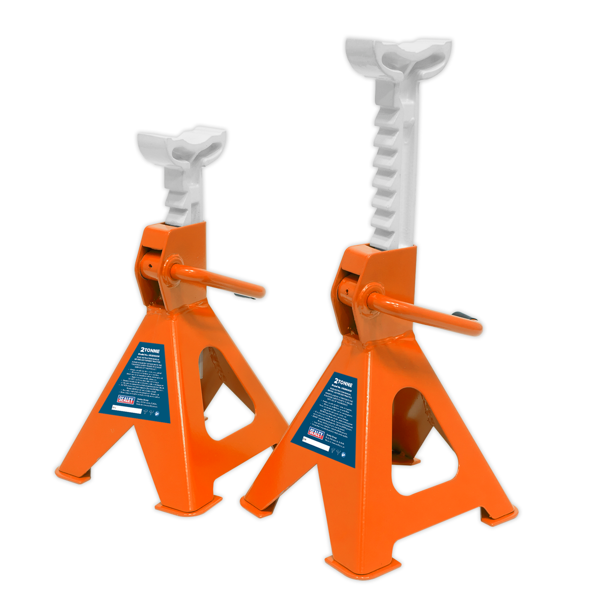 Sealey 2 Tonne Ratchet Axle Stands Pair VS2002OR Orange Cast Iron Support