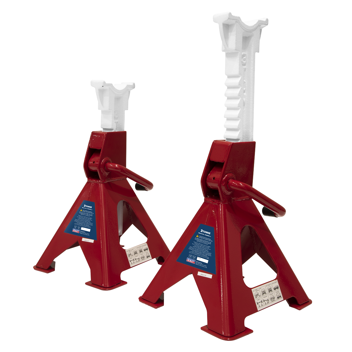 Sealey VS2003 Axle Stands Pair 3 Tonne Capacity Ratchet Type 285-420mm Height