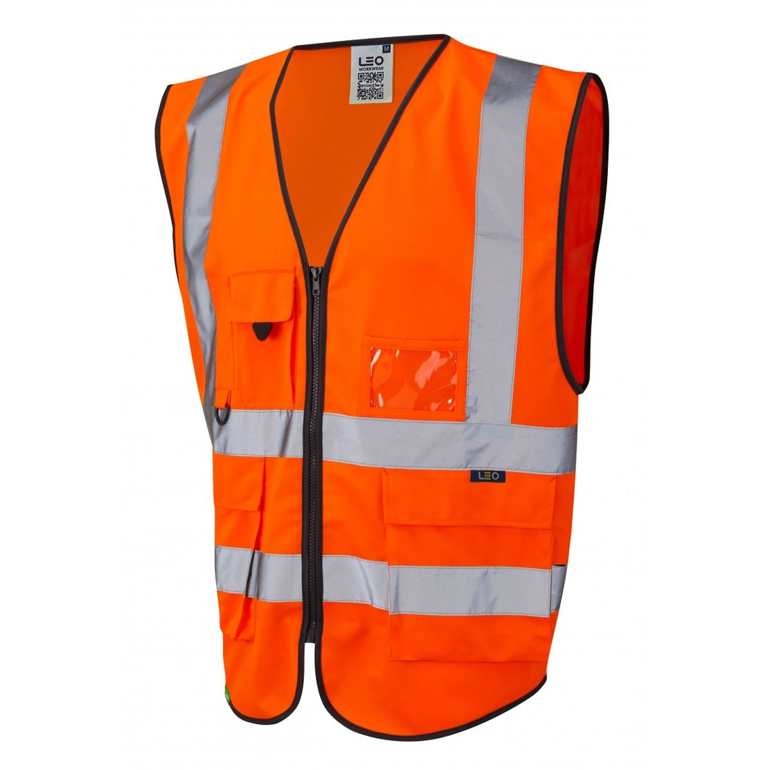 Leo Workwear Lynton EcoViz Hi-Vis Orange Waistcoat with Pockets XS-6XL