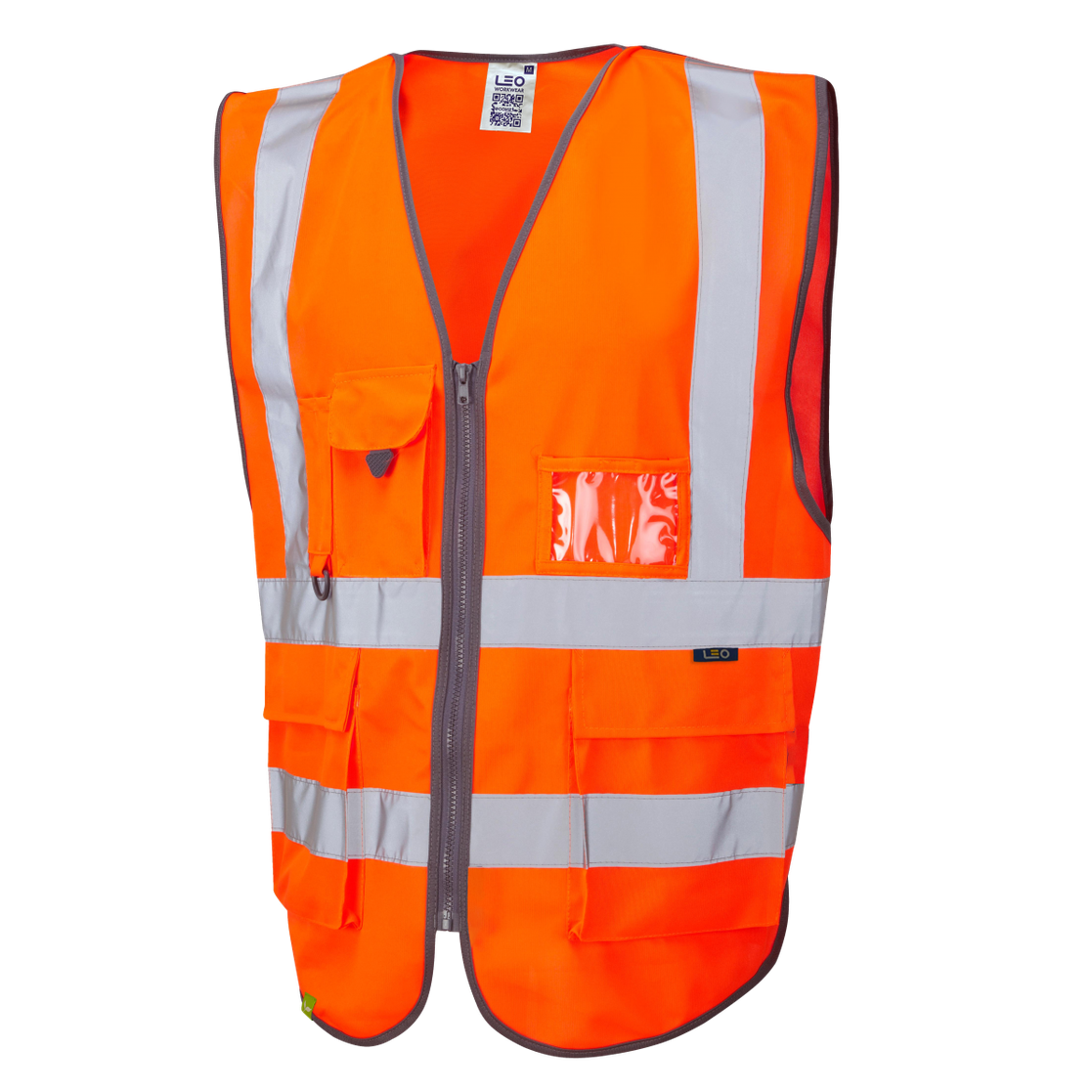 Leo Workwear EcoViz Rail Waistcoat Hi-Vis Orange Zip Front S-6XL