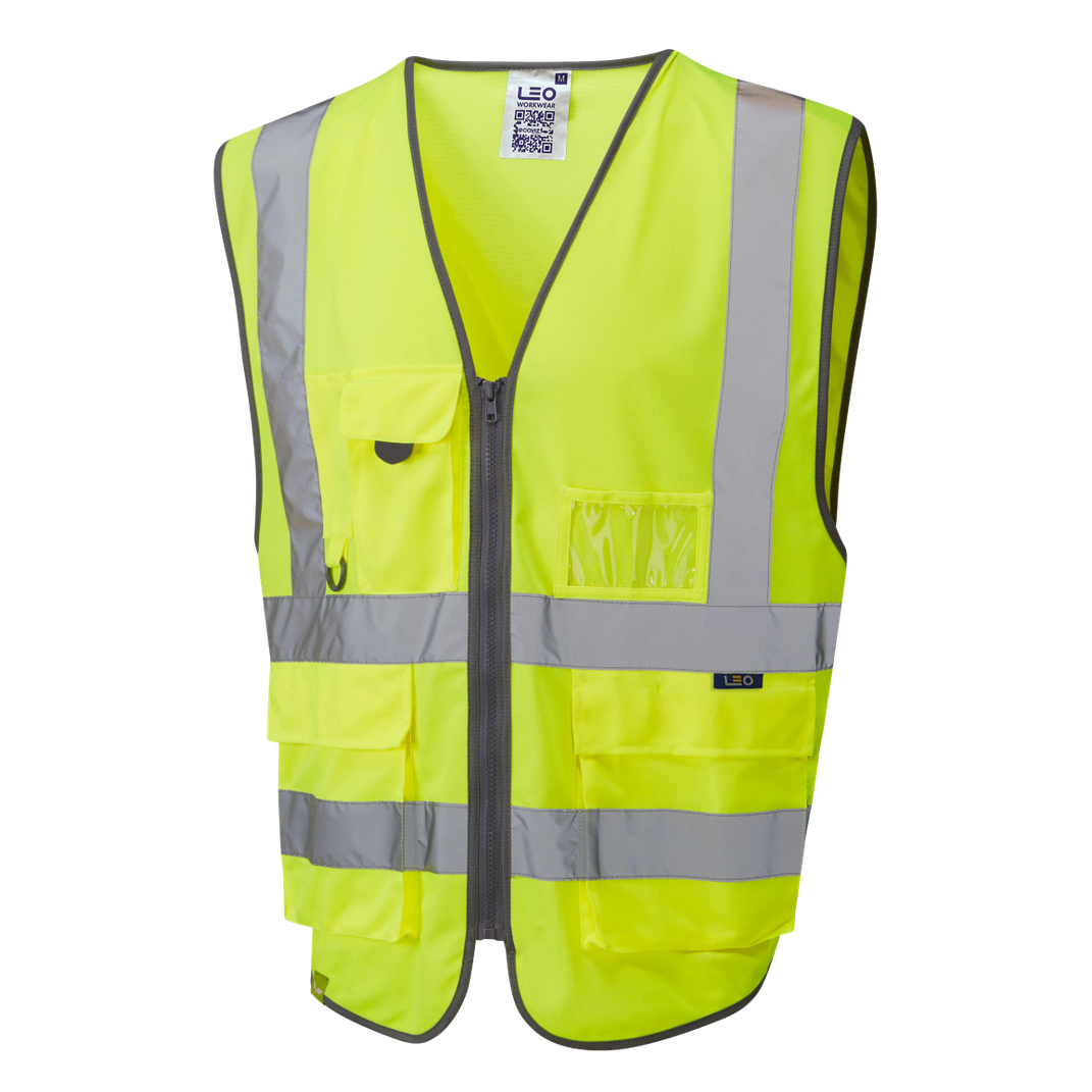 Leo Workwear EcoViz Rail Waistcoat Hi-Vis Orange Zip Front S-6XL