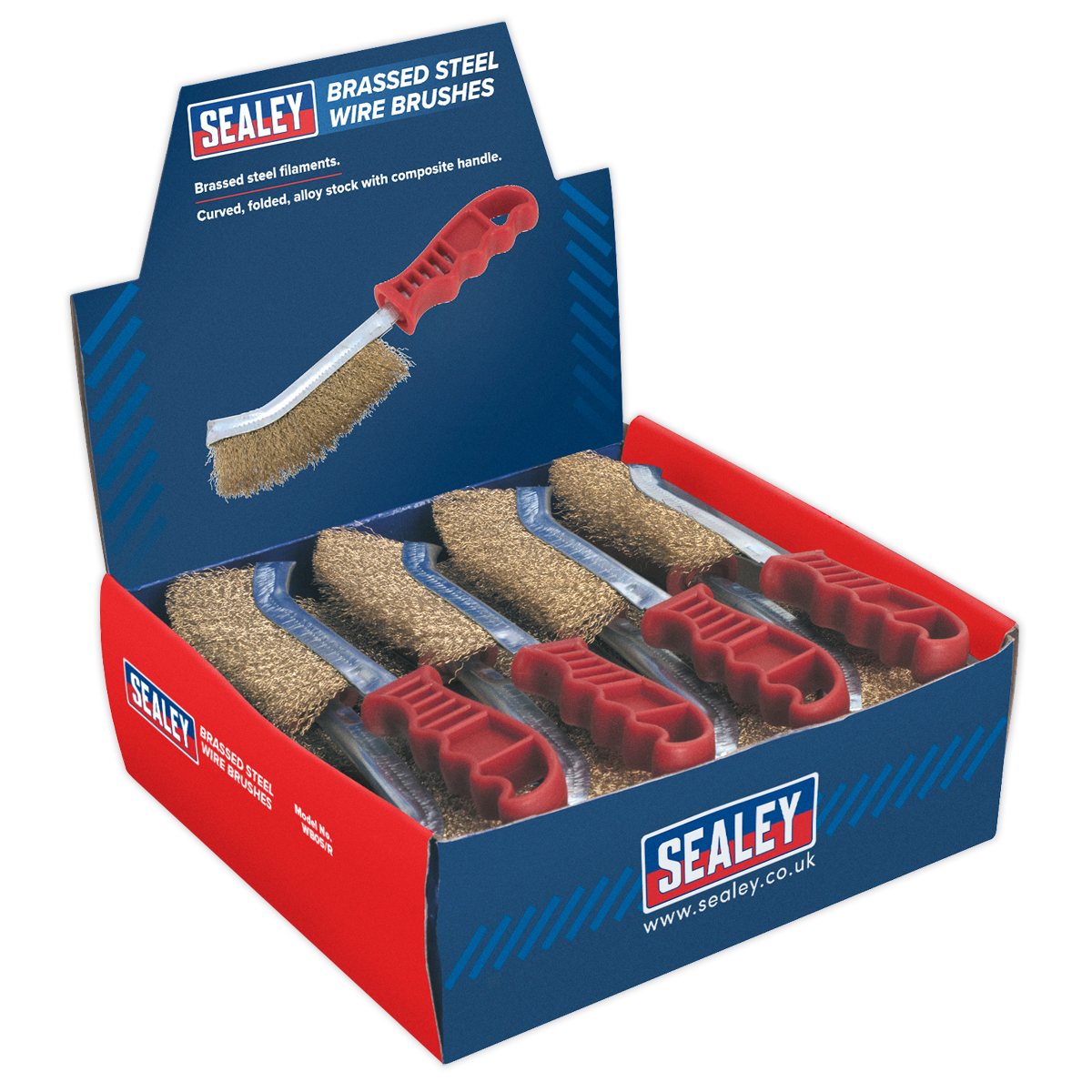 Sealey Wire Brush Set of 24 Brassed Steel Filaments Plastic Handle WB05DB24