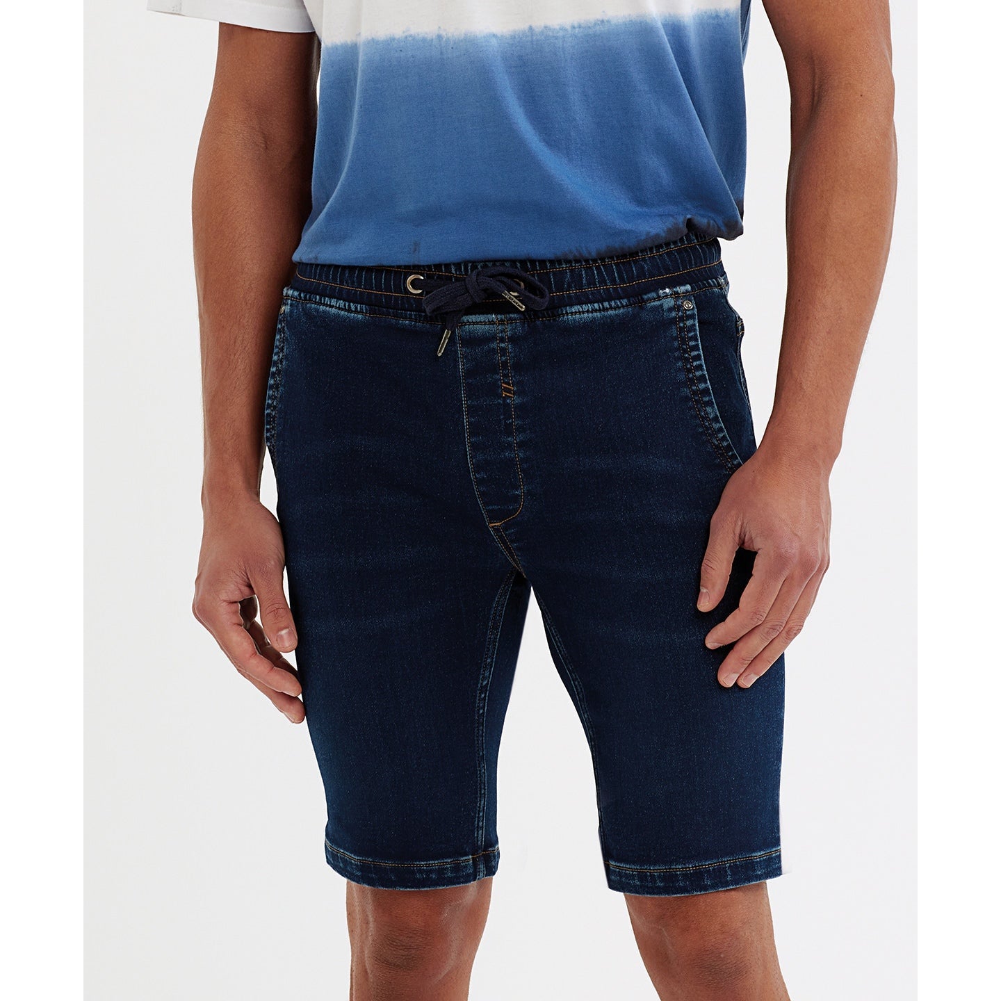 Wombat Men's Denim Drawstring Shorts Comfortable Stretch Worn Effect Sizes S-2XL