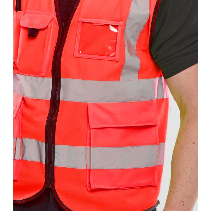 Beeswift Hi Vis Executive Vest Polyester Zip Front Reflective Pockets ID Pouch