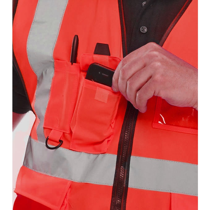 Beeswift Hi Vis Executive Vest Polyester Zip Front Reflective Pockets ID Pouch