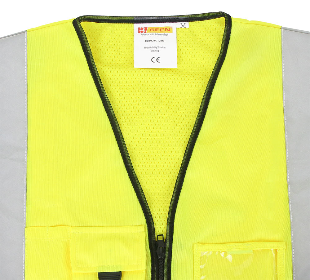 Beeswift Hi Vis Executive Vest Polyester Zip Front Reflective Pockets ID Pouch