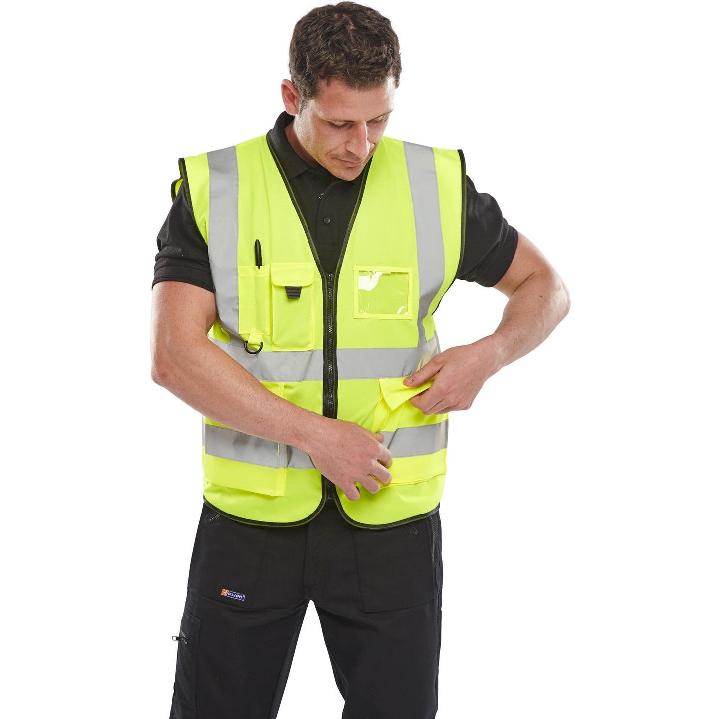 Beeswift Hi Vis Executive Vest Polyester Zip Front Reflective Pockets ID Pouch