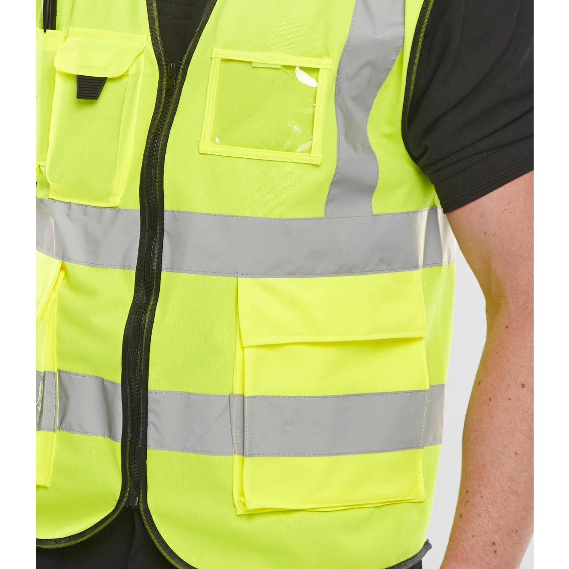 Beeswift Hi Vis Executive Vest Polyester Zip Front Reflective Pockets ID Pouch