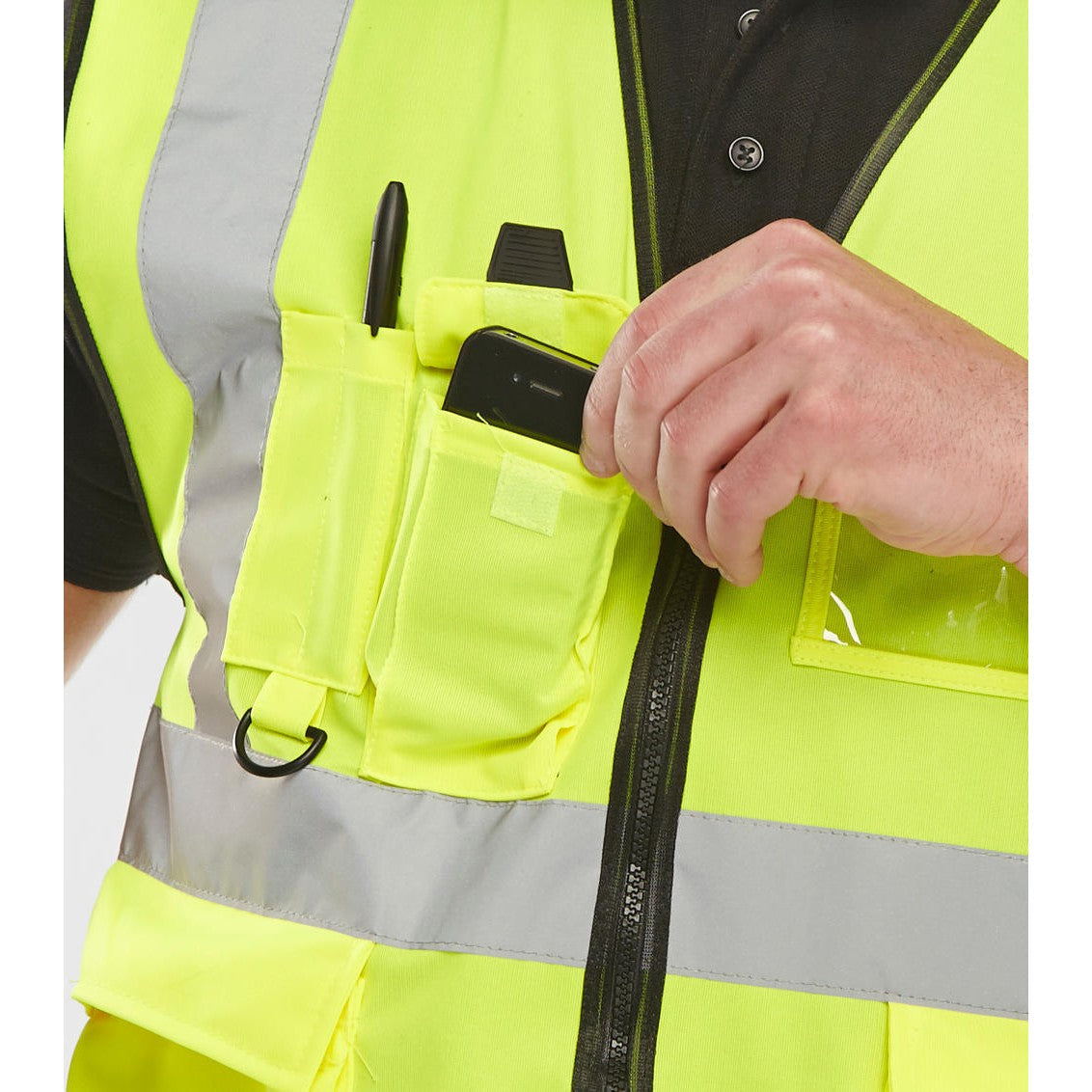 Beeswift Hi Vis Executive Vest Polyester Zip Front Reflective Pockets ID Pouch