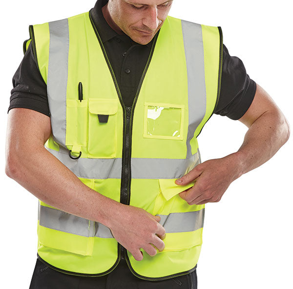 Beeswift Hi Vis Executive Vest Polyester Zip Front Reflective Pockets ID Pouch