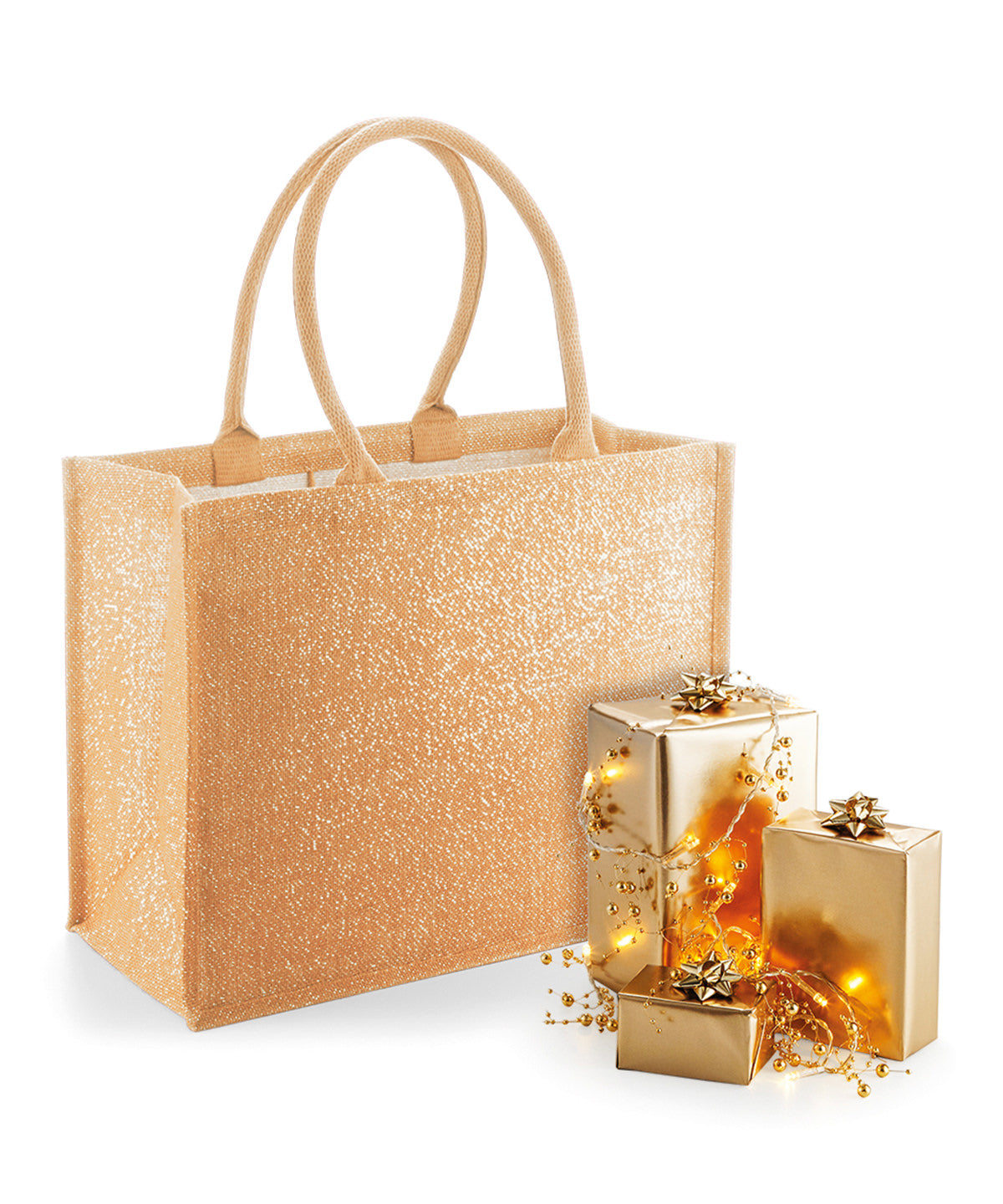 Westford Mill Shimmer Jute Shopper with Cotton Handles and Gold Thread Detail
