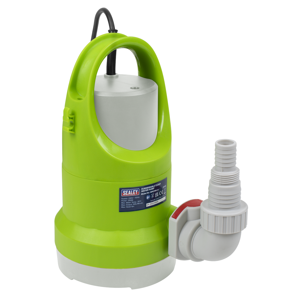 Sealey WPC100 Submersible Clean Water Pump 100L/min 230V for Drainage