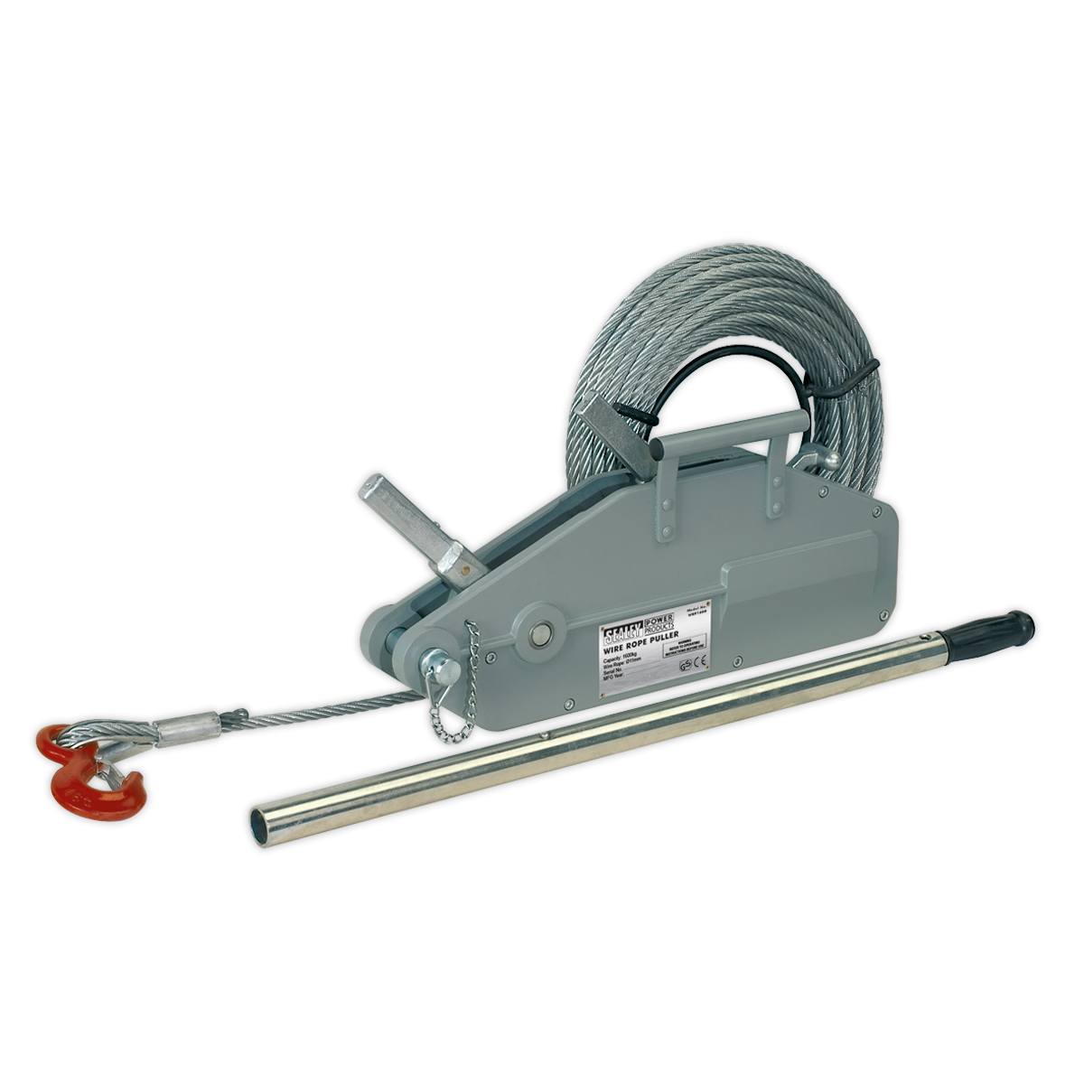 Sealey WRP1600 Wire Rope Puller 1600kg Max Line Force 20m Heavy-Duty Hook