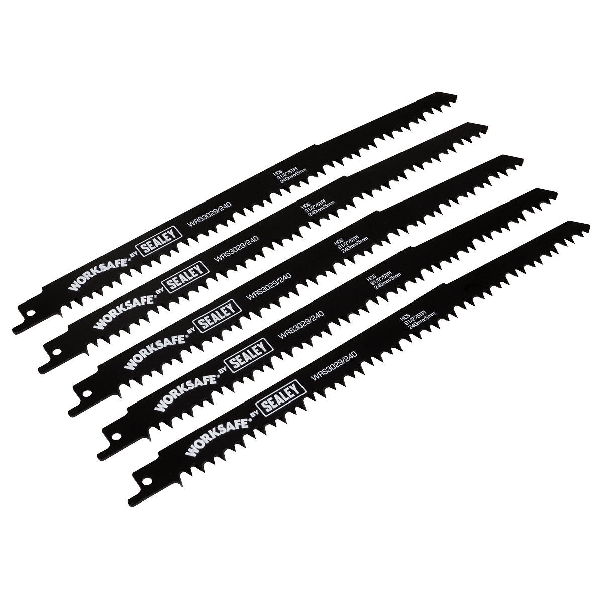 Sealey Reciprocating Saw Blades for Wood 240mm 5tpi Pack of 5 WRS3029/240