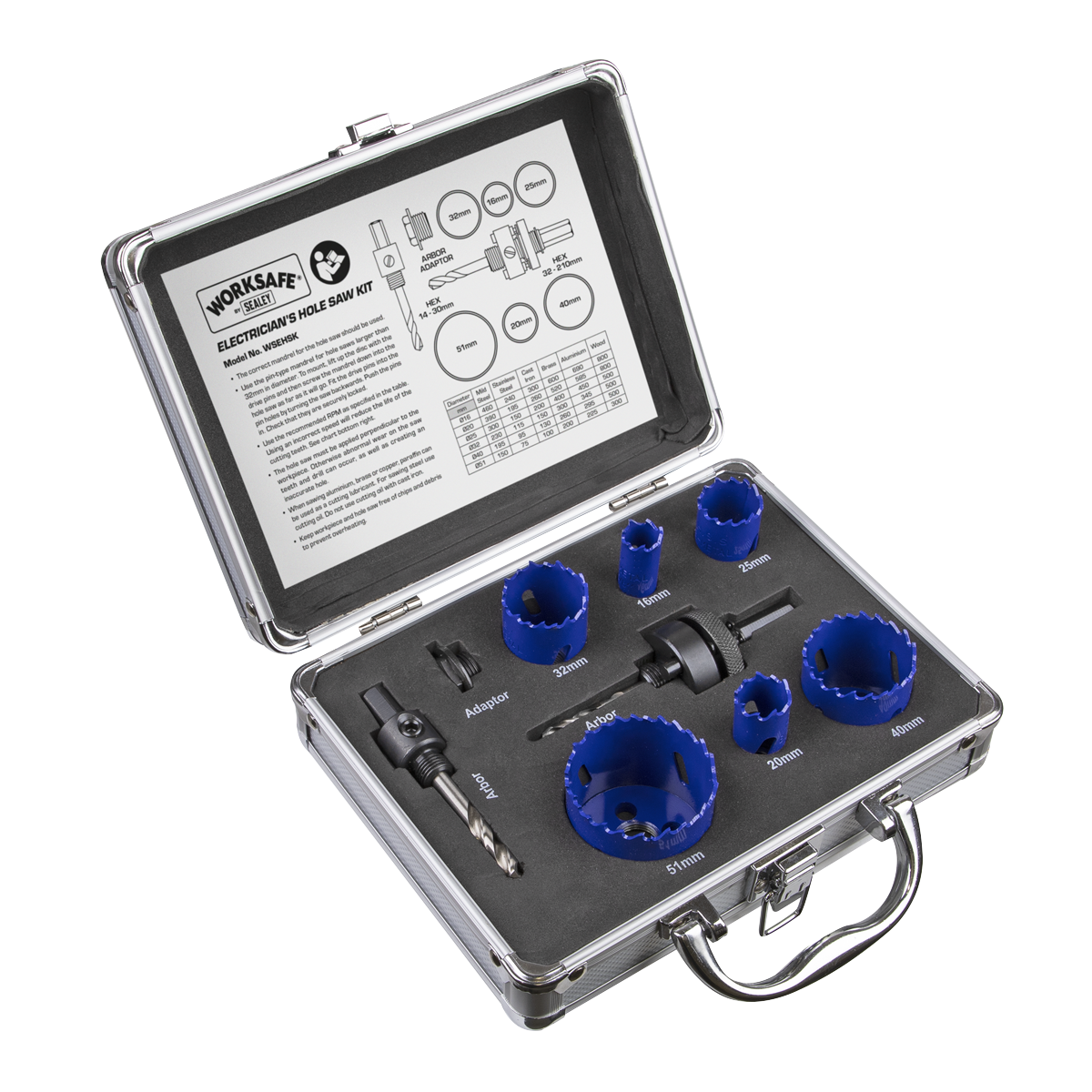 Sealey 9pc Hole Saw Kit Bi-Metal Blades Electricians with Storage Case WSEHSK