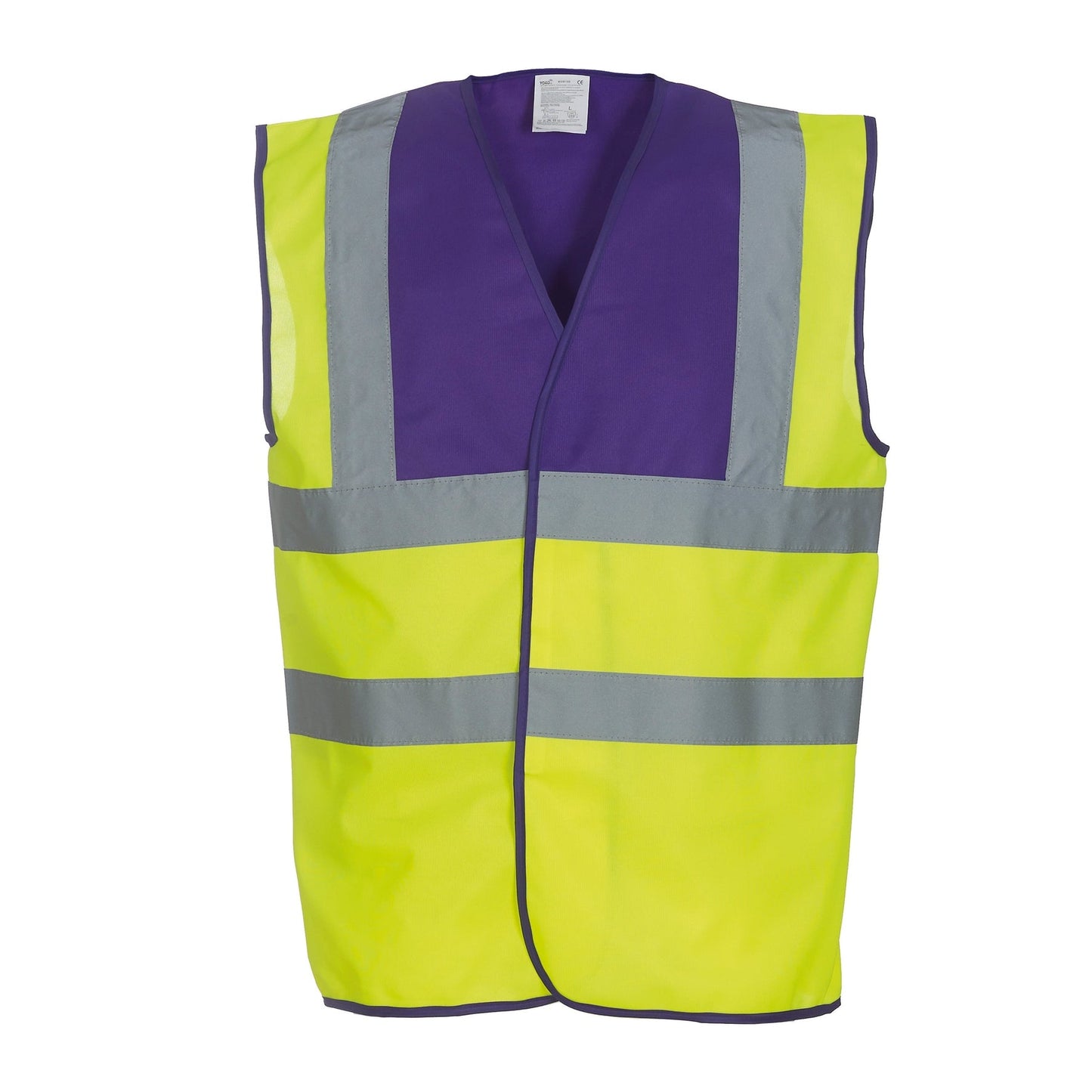 Yoko Hi-Vis 2-Band Waistcoat Purple Yoke Yellow Reflective Safety Vest S-5XL