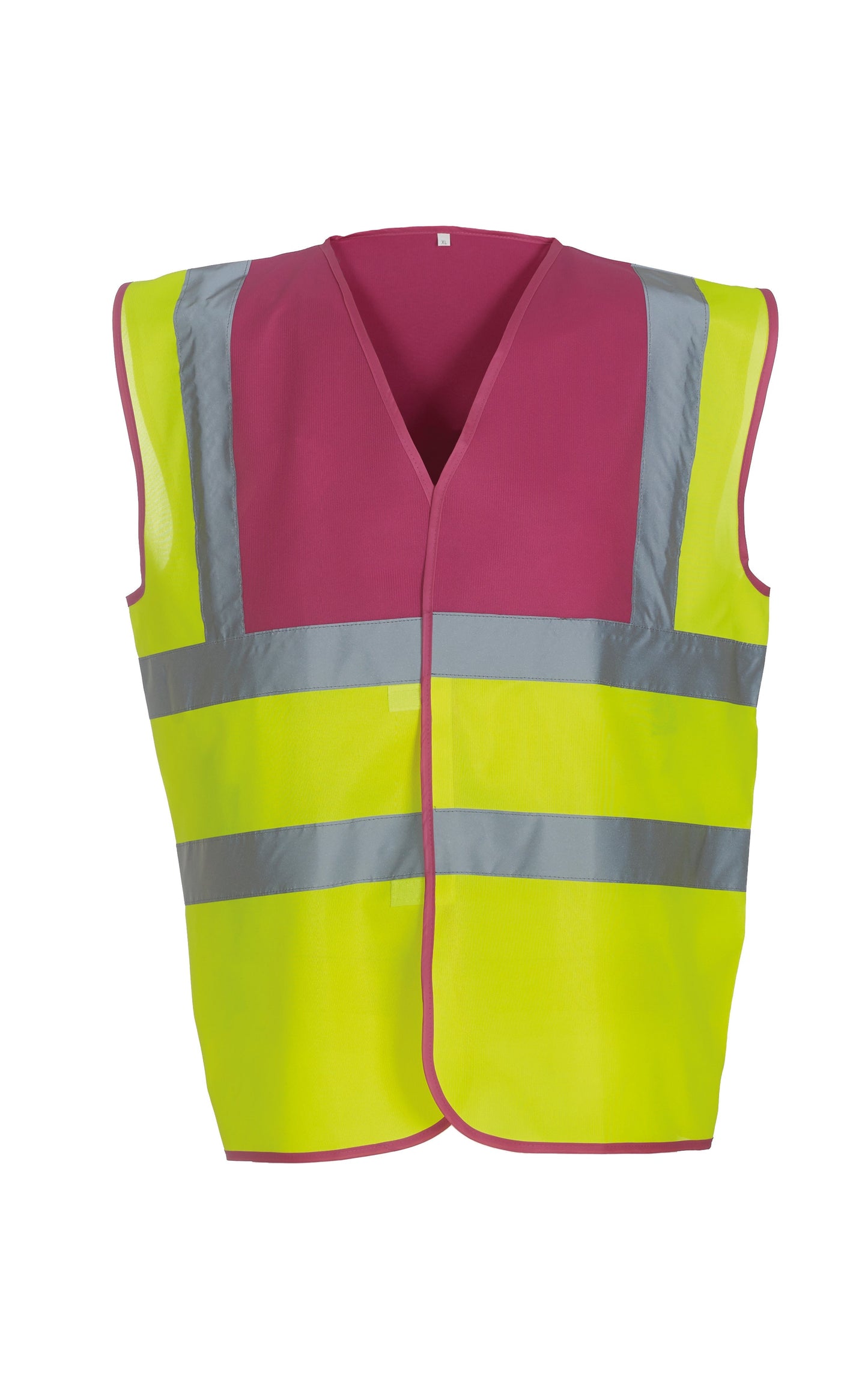 Yoko Hi-Vis 2-Band Waistcoat Raspberry Yoke/Yellow Reflective Safety Vest