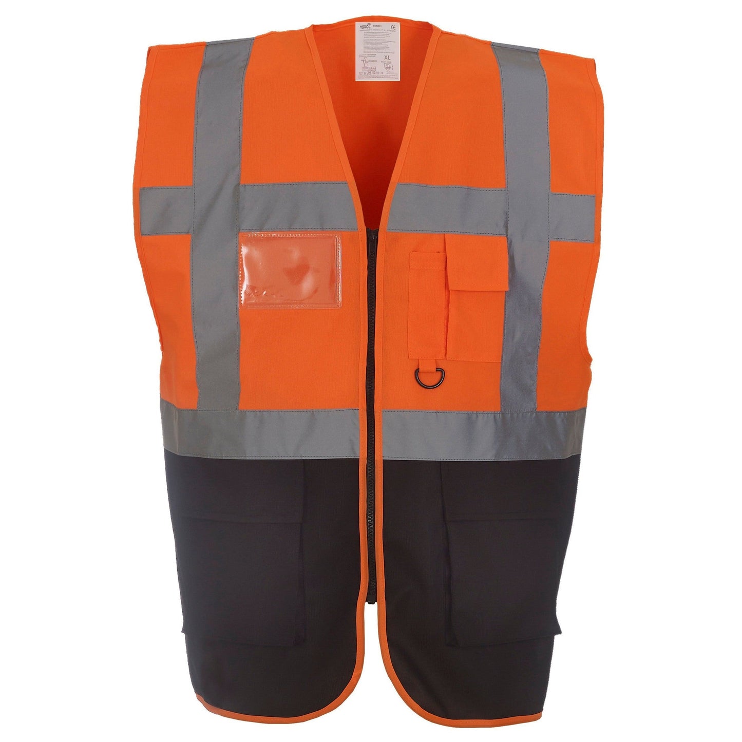 Yoko Hi-Vis Executive Waistcoat Orange/Black Zip Front Pockets ID Holder