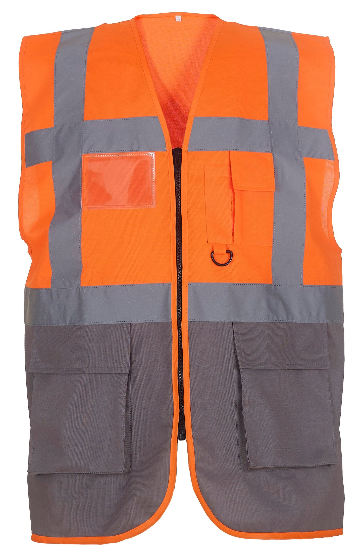 Yoko Hi-Vis Executive Waistcoat Orange/Grey Multi-Functional with Pockets