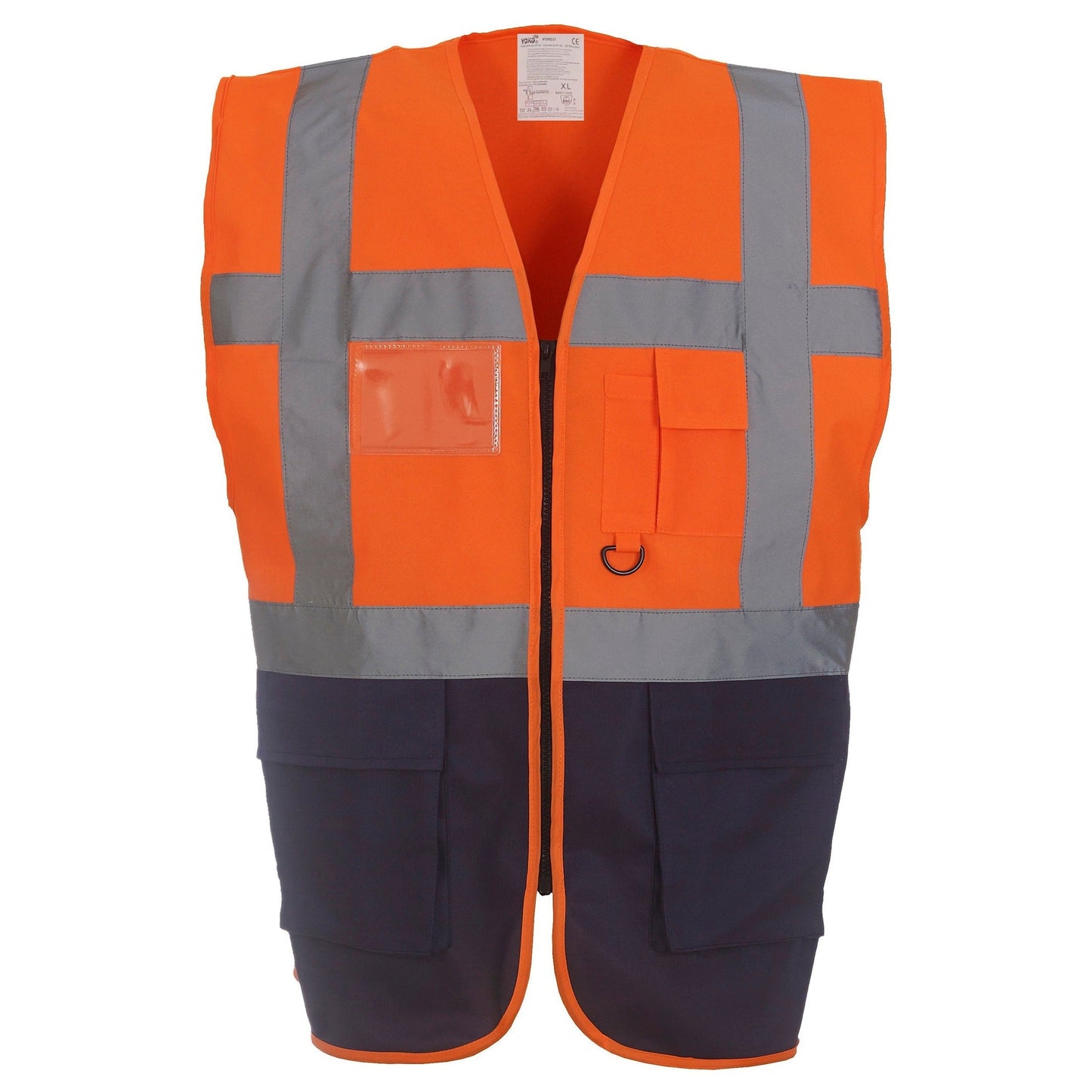 Yoko Hi-Vis Executive Waistcoat Orange/Navy Multi-Functional with Pockets