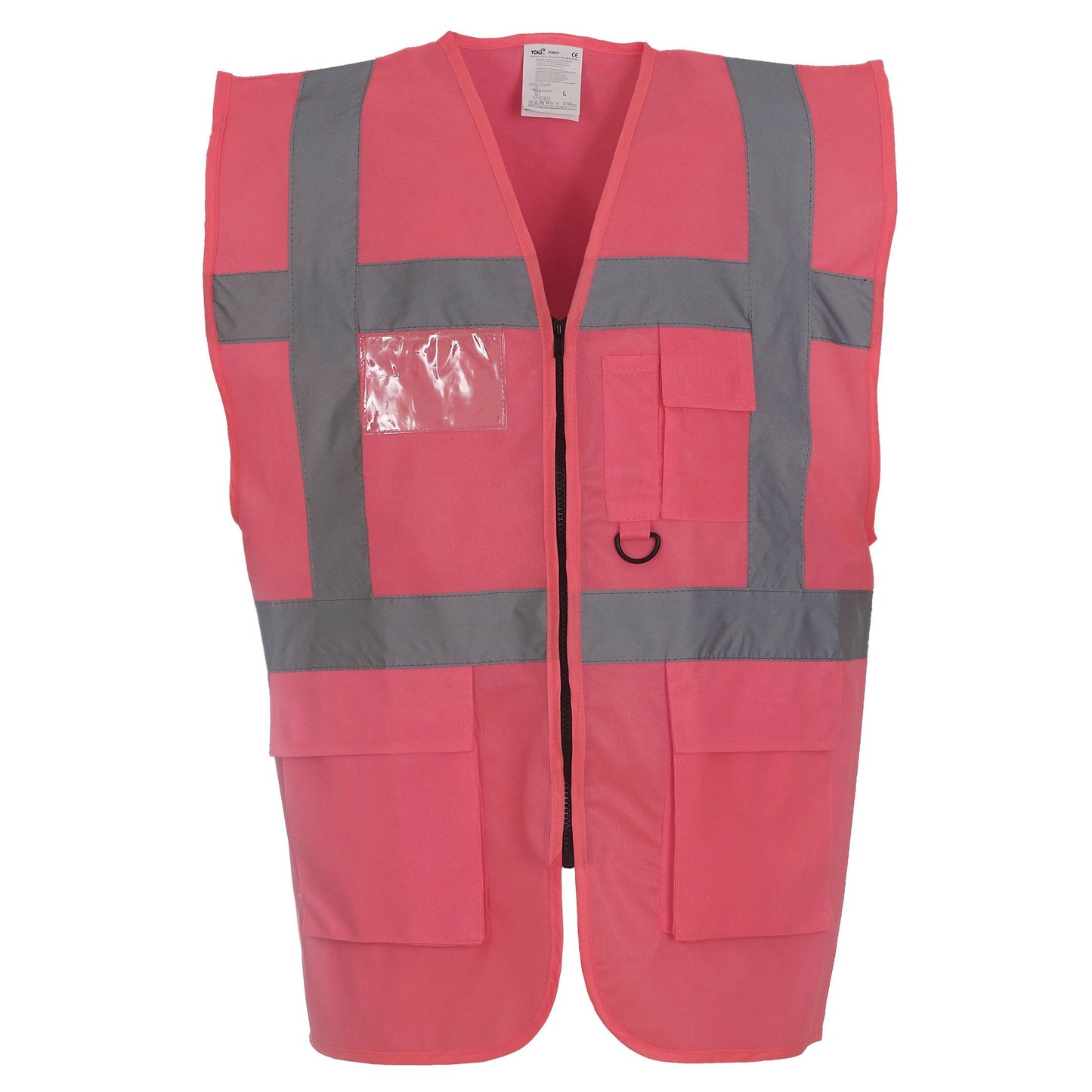Yoko Hi-Vis Executive Waistcoat Pink Multifunctional with Pockets & ID Holder