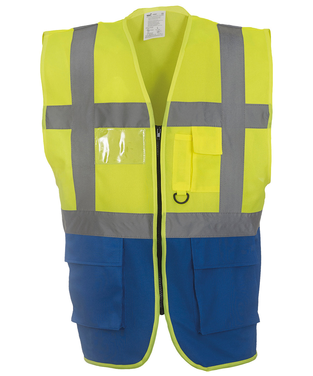 Yoko Hi-Vis Executive Waistcoat Yellow/Royal Blue Multi-Functional 26 Colours