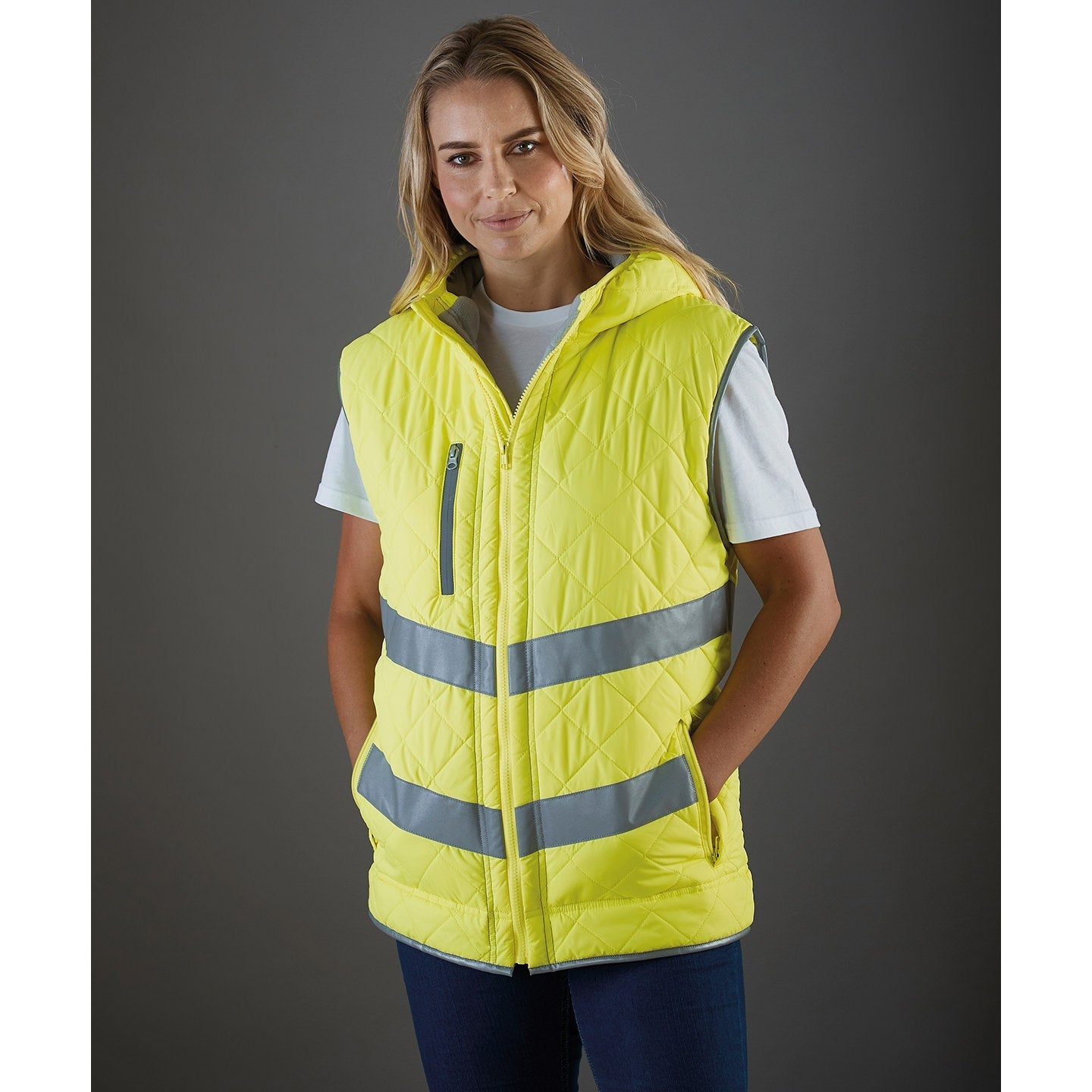 Yoko Hi-Vis Kensington Hooded Gilet EN ISO 20471 Class 2 Safety Jacket