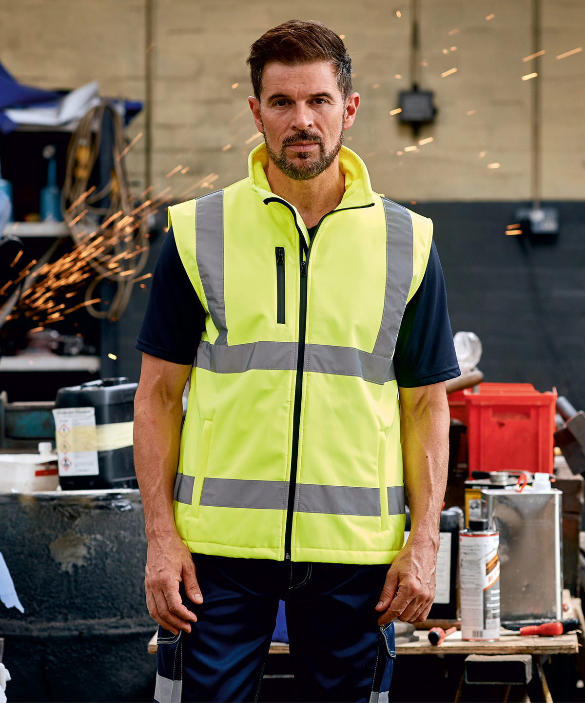 Yoko Hi-Vis Softshell Gilet Waterproof Fleece Lined Workwear Cycling Dog Walking