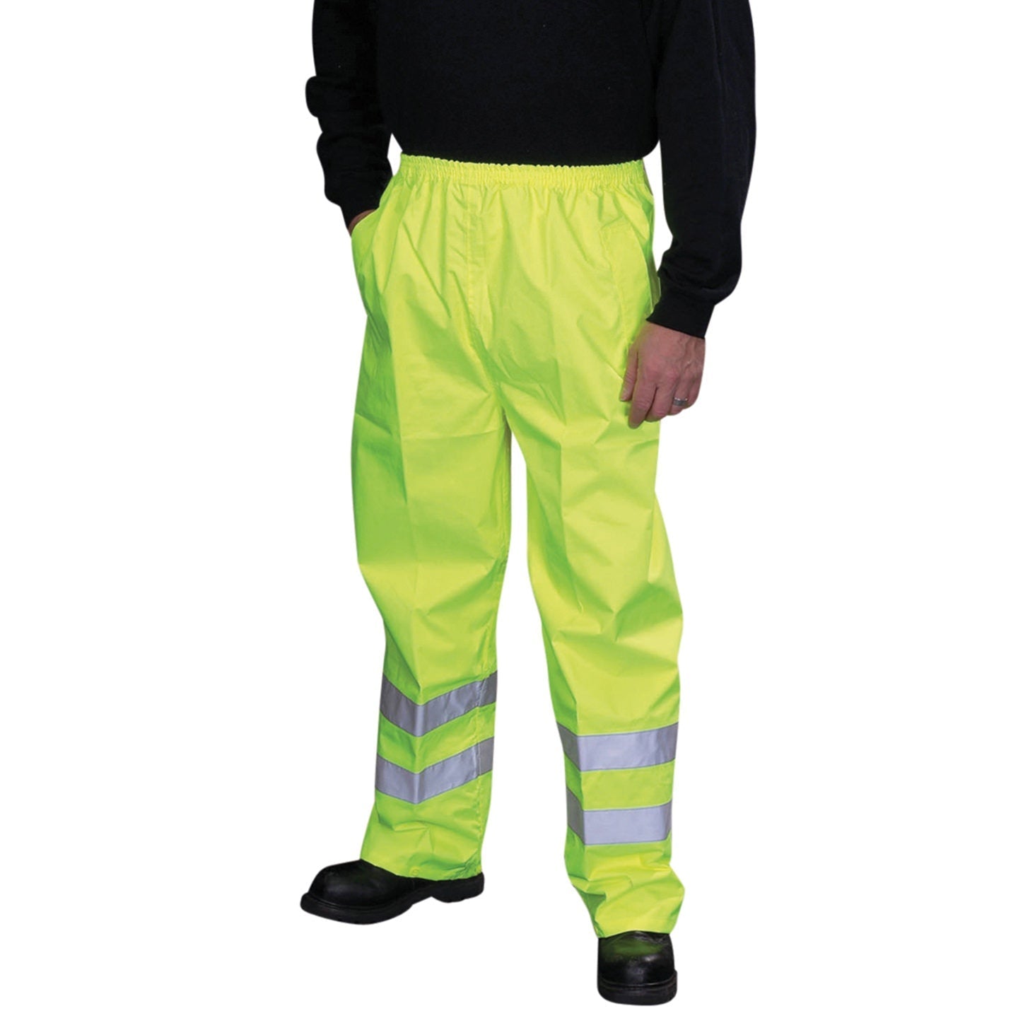 Yoko Hi-Vis Waterproof Overtrousers Elasticated Waist Reflective Bands