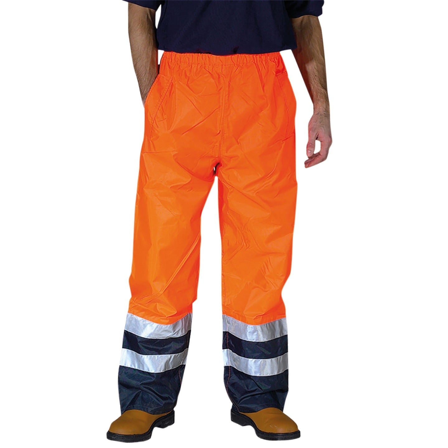 Yoko Hi-Vis Waterproof Overtrousers Elasticated Waist Reflective Bands