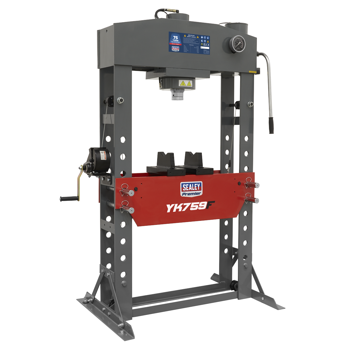 Sealey 75 Tonne Hydraulic Press Floor Type 2-Speed Pump Heavy-Duty YK759F