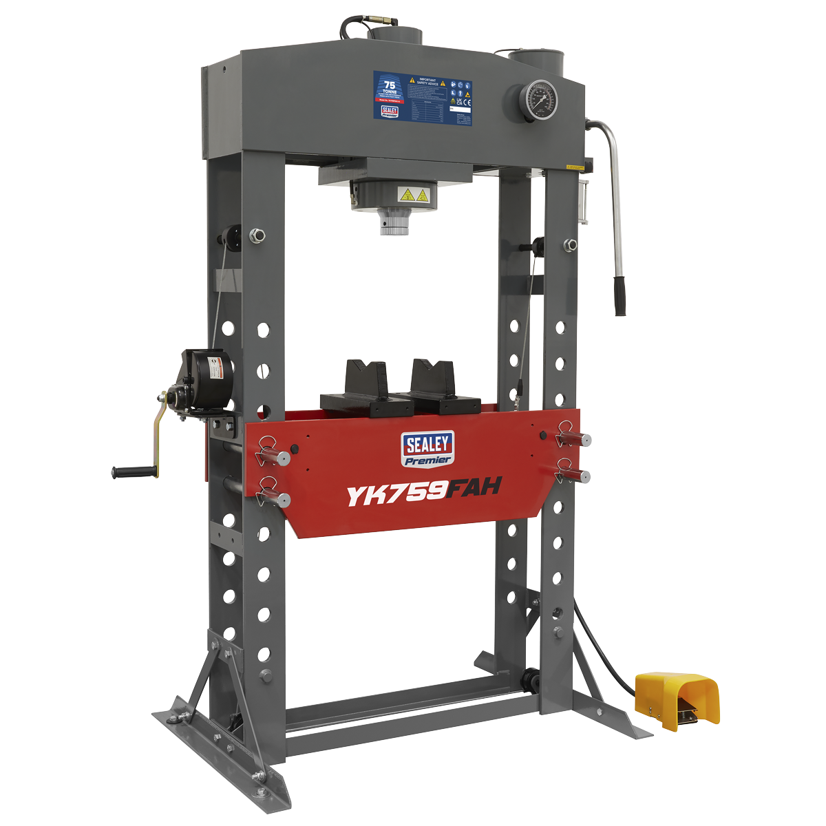 Sealey 75 Tonne Air Hydraulic Press Floor Type with Foot Pedal & Gauge