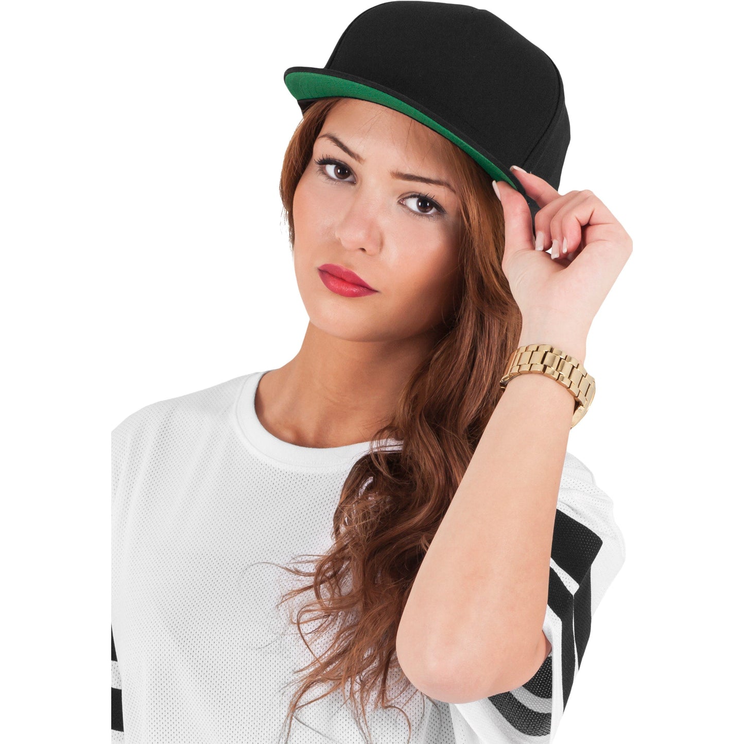 Flexfit Yupoong Classic 5-Panel Snapback Hat Green Undervisor Cotton Twill