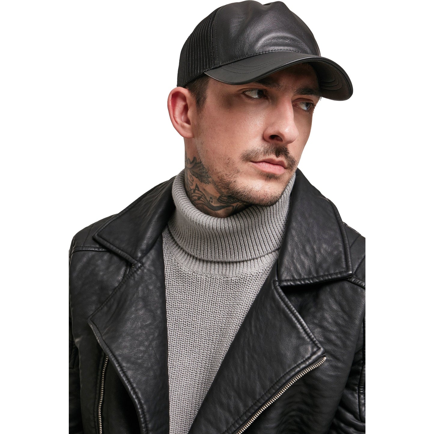 Flexfit Yupoong Leather Trucker Cap Soft Leather Look Mesh Back Adjustable