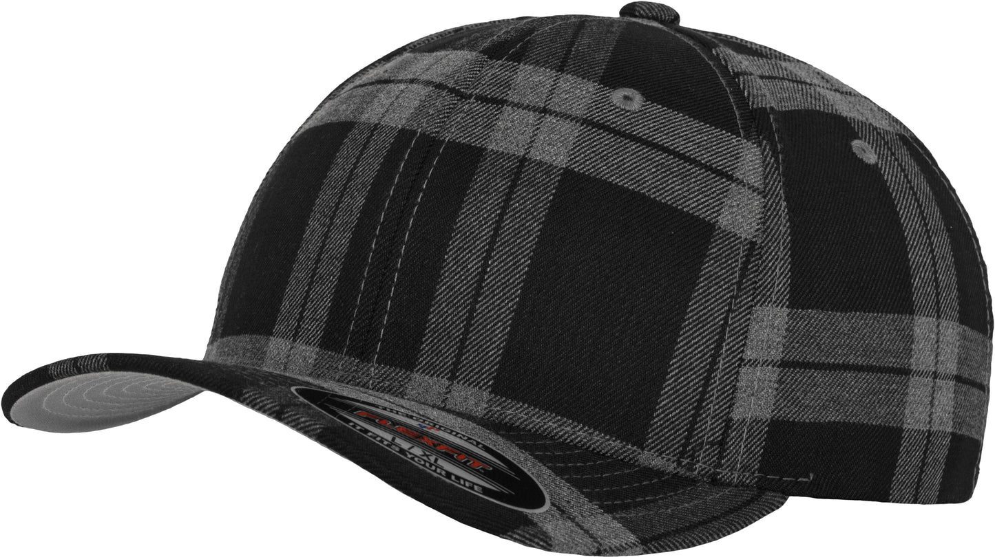 Flexfit By Yupoong Tartan Plaid Cap Hard Buckram Silver Undervisor S/M L/XL
