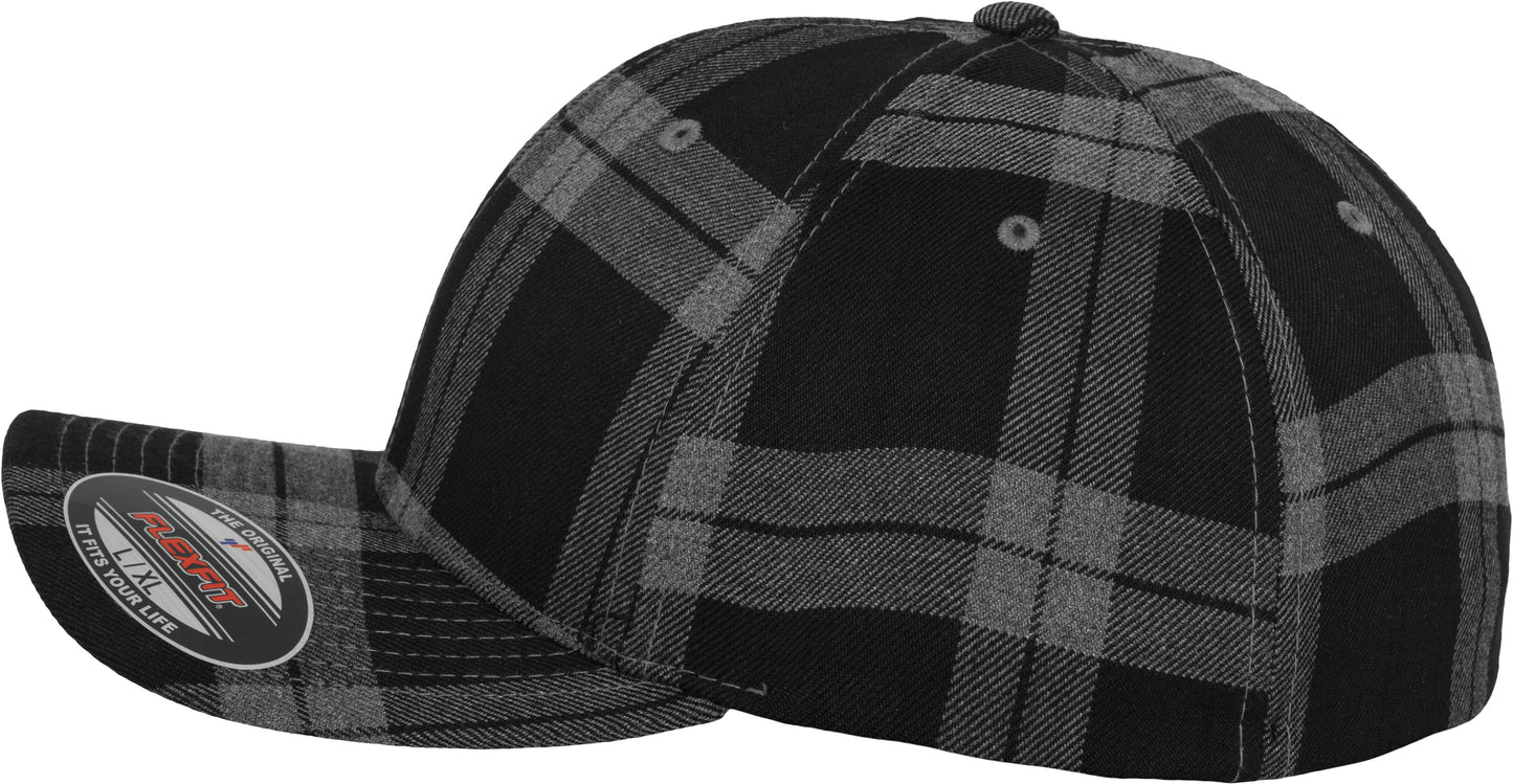 Flexfit By Yupoong Tartan Plaid Cap Hard Buckram Silver Undervisor S/M L/XL