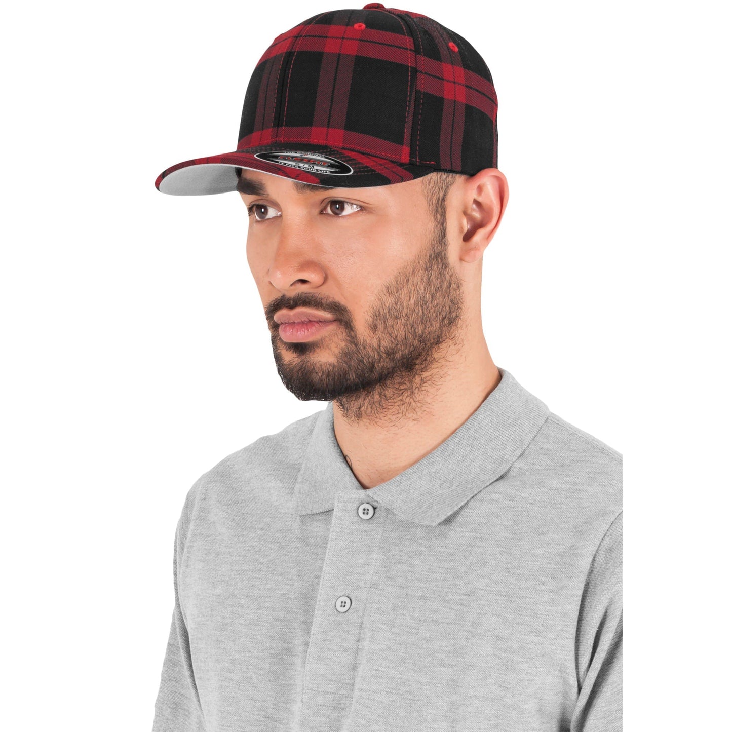 Flexfit By Yupoong Tartan Plaid Cap Hard Buckram Silver Undervisor S/M L/XL