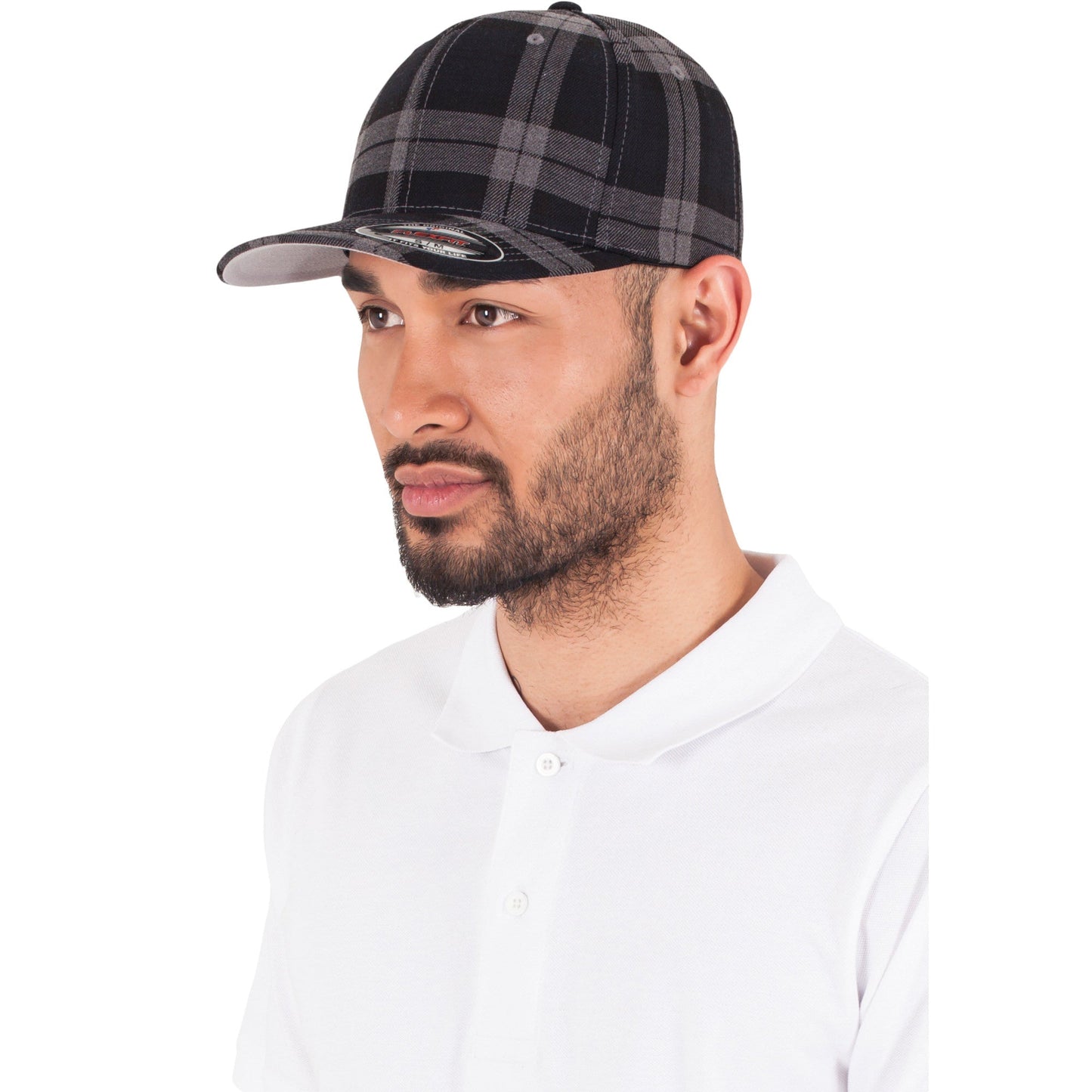 Flexfit By Yupoong Tartan Plaid Cap Hard Buckram Silver Undervisor S/M L/XL