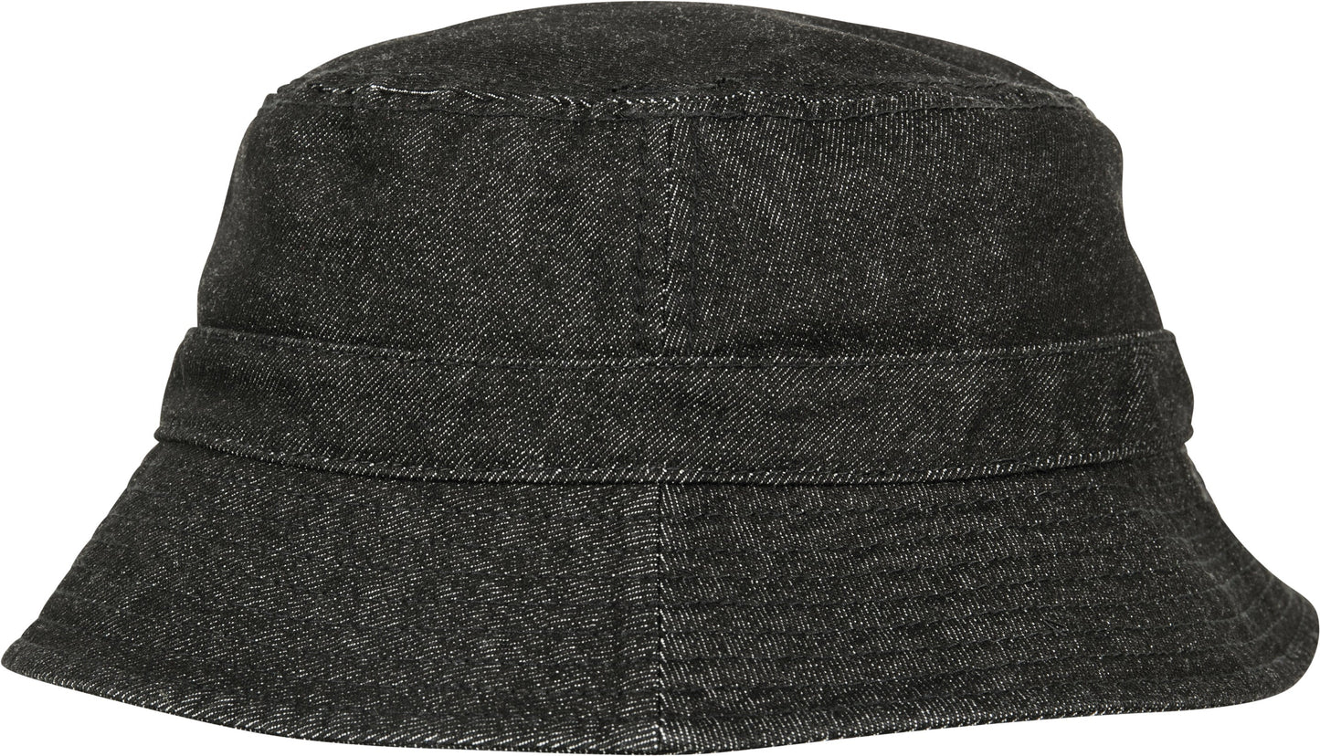 Flexfit Yupoong Denim Bucket Hat Washed Light Blue Grey Circumferential Brim