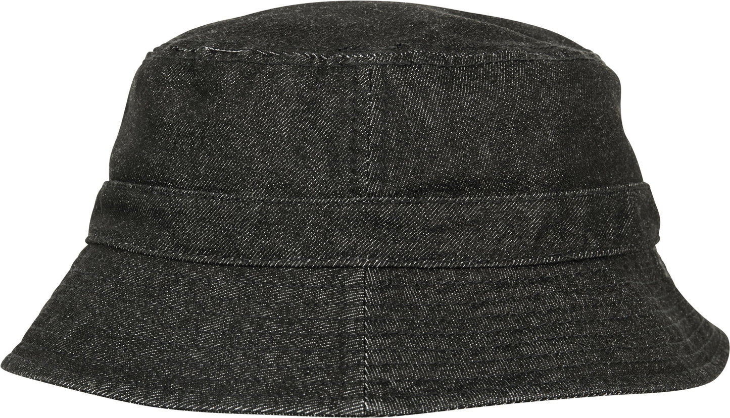 Flexfit Yupoong Denim Bucket Hat Washed Light Blue Grey Circumferential Brim